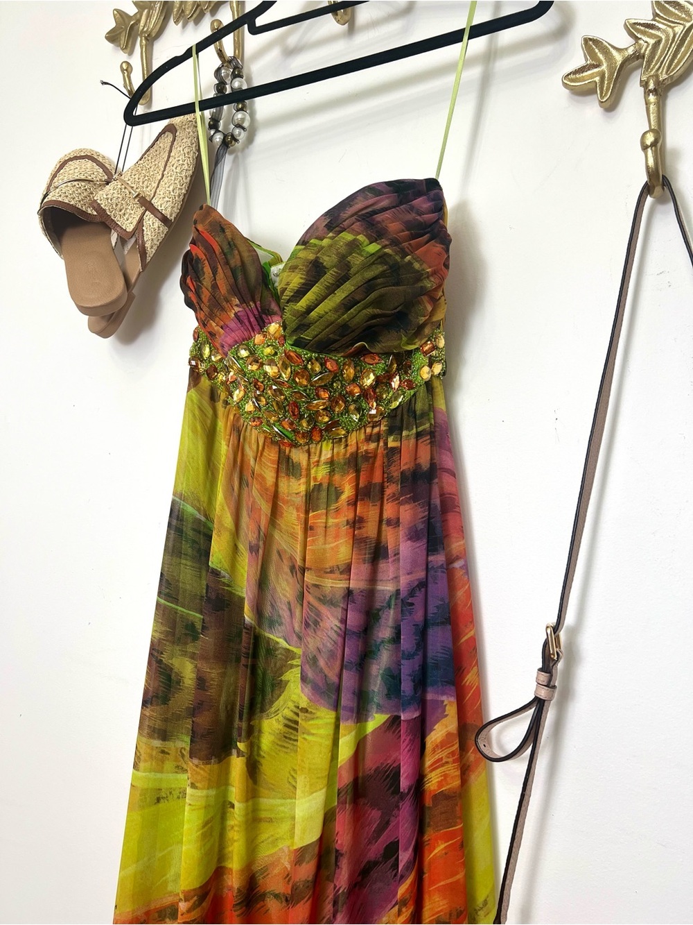 Empire waist Beaded Multicolor Tropical bling Maxi Dress 2 - Picture 11 of 12